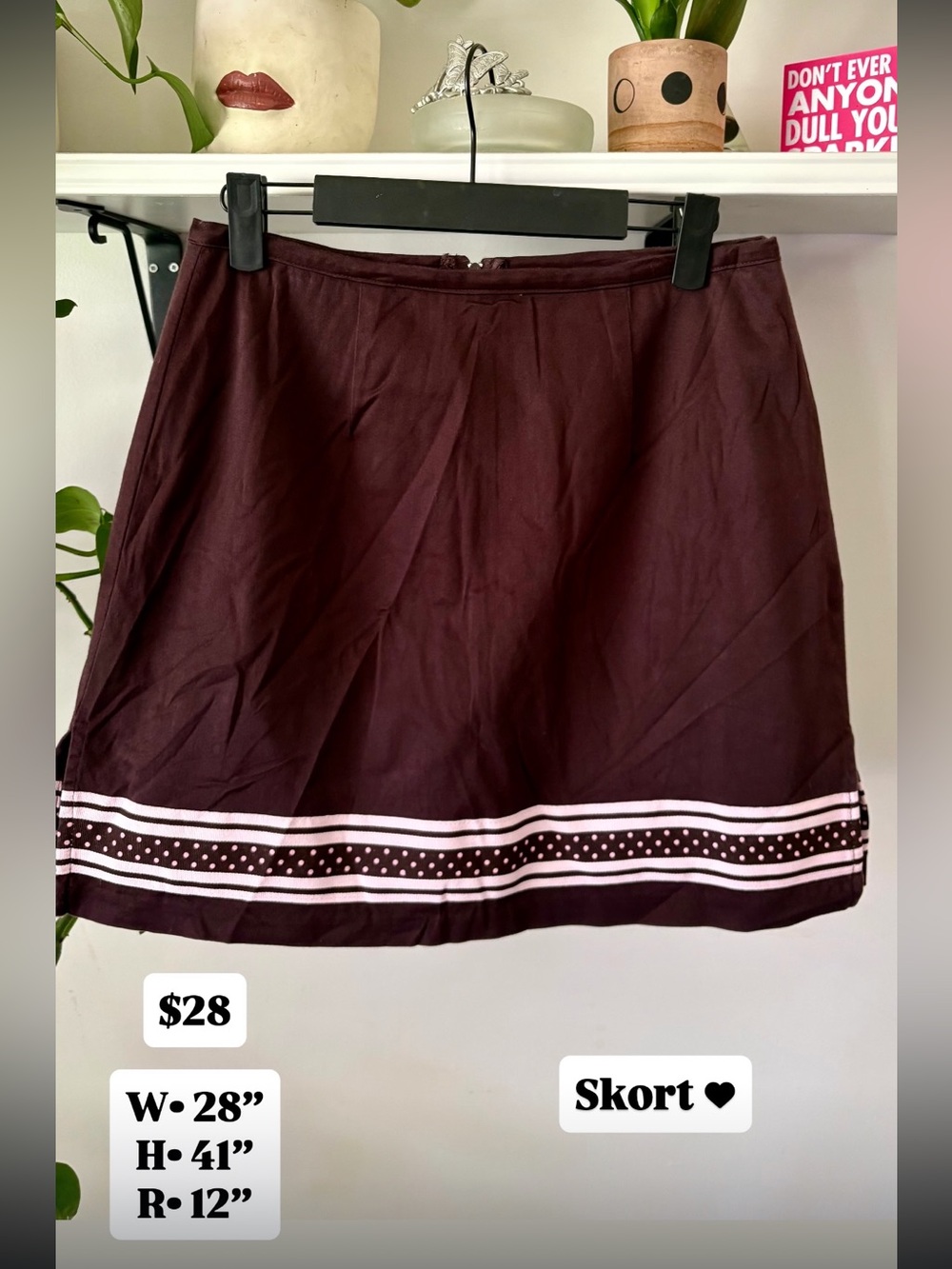Women's Brown Skort with Pink Stripe Detail